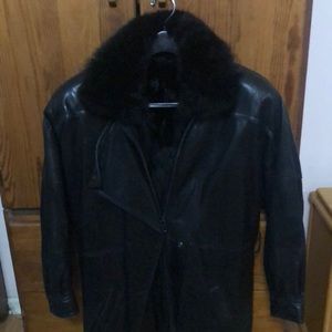 🧥 Vintage leather Coat & fur vest SHIPS FREE!